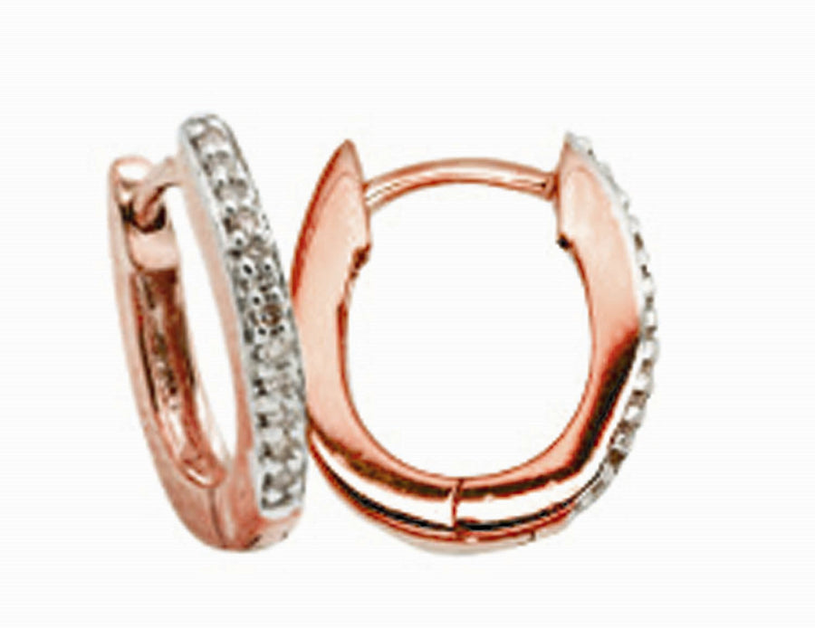 9k RG Diamond Oval Huggie Earrings 9x7.5mm Diameter. Grain set with 24D=0.08ct 2.3mm Wide