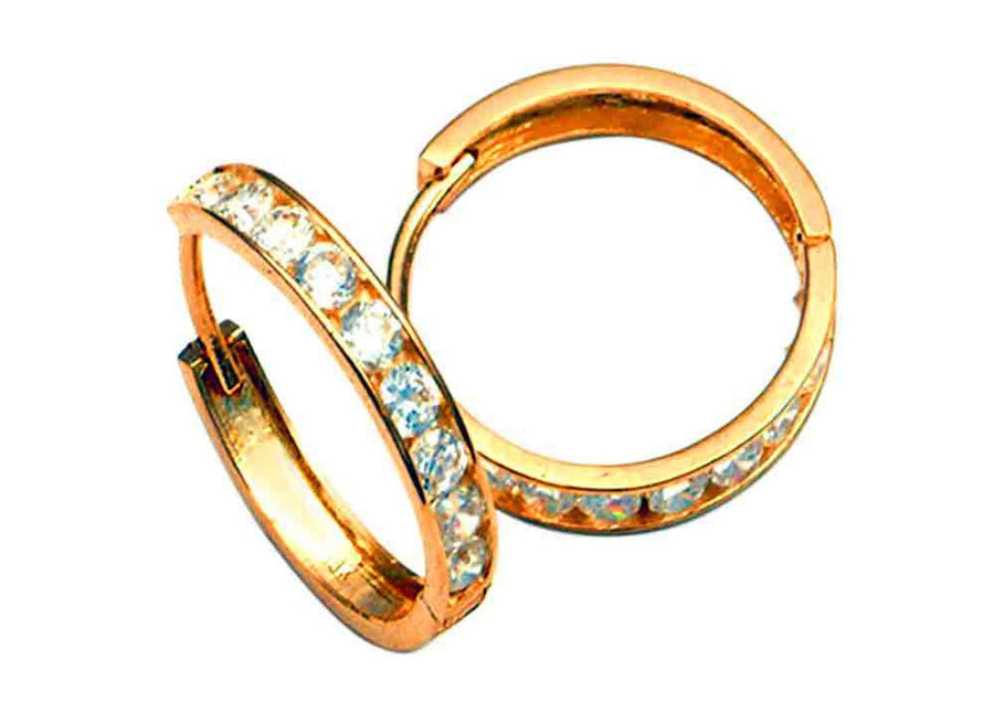 9k RG CZ Round Huggie Earrings 13mm Diameter. 2.7mm Wide