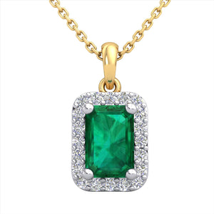 9k 2T Diamond & Natural Emerald Pendant. 9mm x 7mm