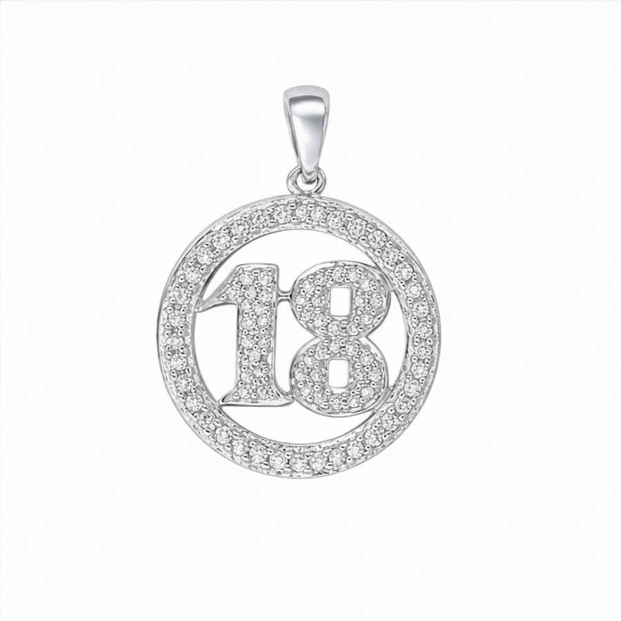 18k WG Diamond 18 Circle Pendant 7D=0.04ct Grain Set . Meas. 15mm