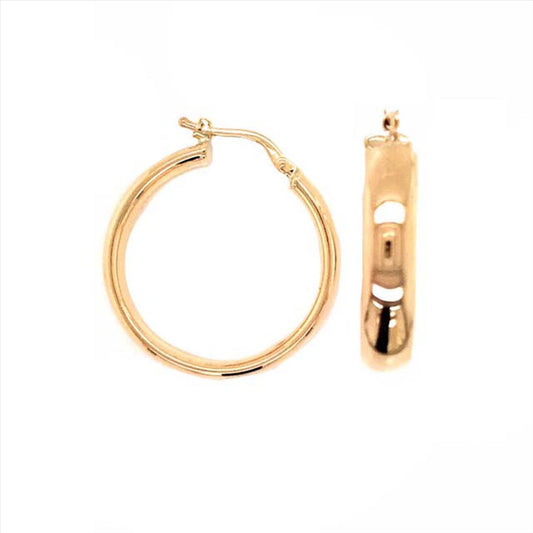 9k YG Round Hoop Earrings 25mm Diameter. HR Tube 5mm Wide