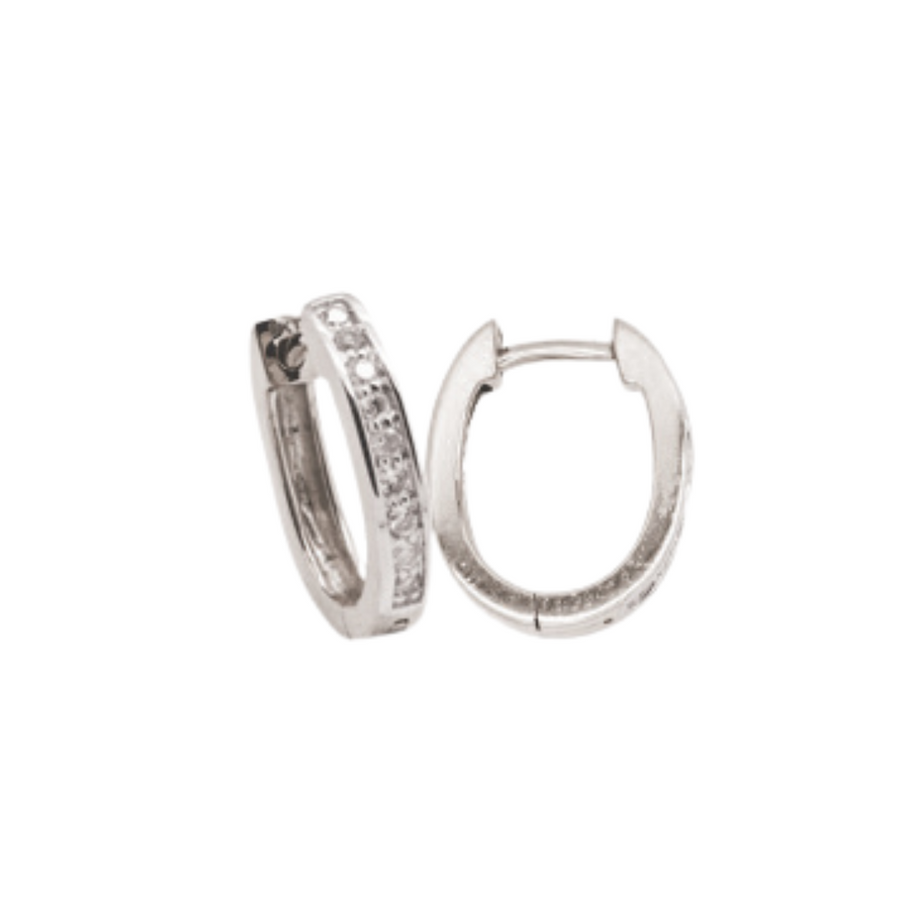 9k WG Diamond Oval Huggie Earrings 11x8mm Diameter. Grain set with 18D=0.18ct 2.5mm Wide
